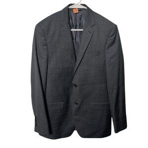 Ralph Ralph Lauren Mens Wool Windowpane 2 Buttoned Blazer Black Gray 40R